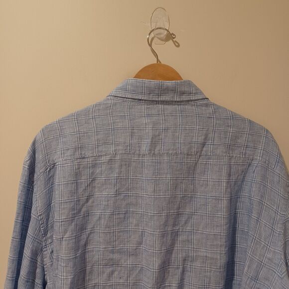 FAHERTY Shirt Reserve Linen Button Up Top Azure Glen Blue Plaid Preppy Size 2XL - Picture 8 of 10